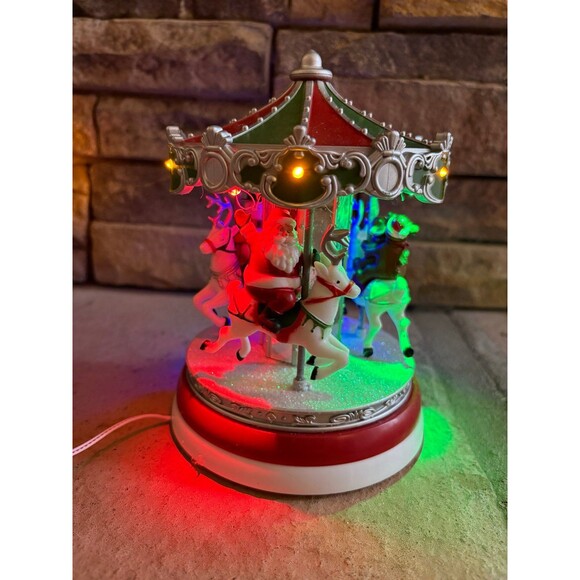 Holiday Time Animated Christmas Village Musical Carousel Santa Snowman Reindeer - Picture 4 of 8